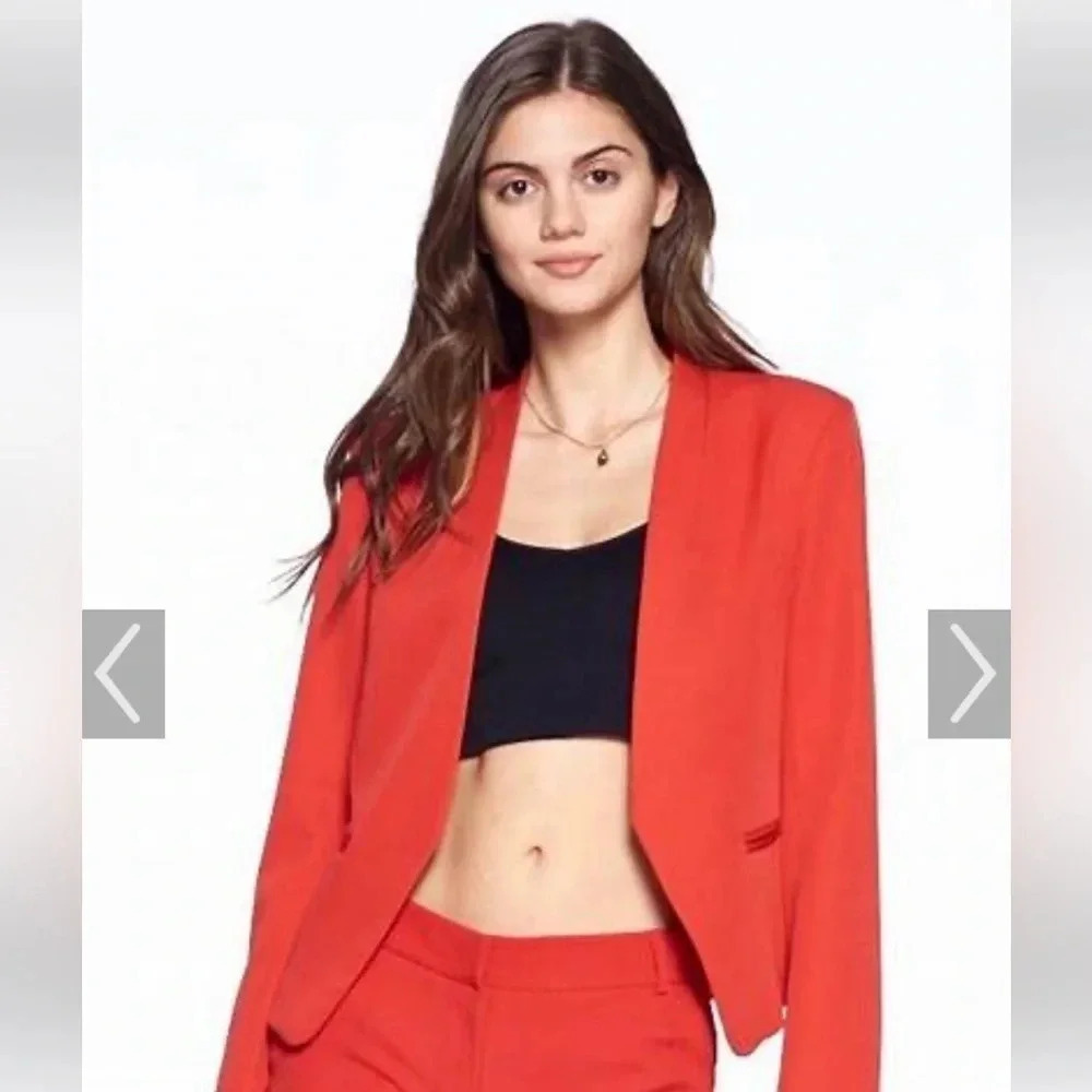 OVI Neon Coral Open Front Cropped Structured Blazer Jacket Career Chic
Women's L